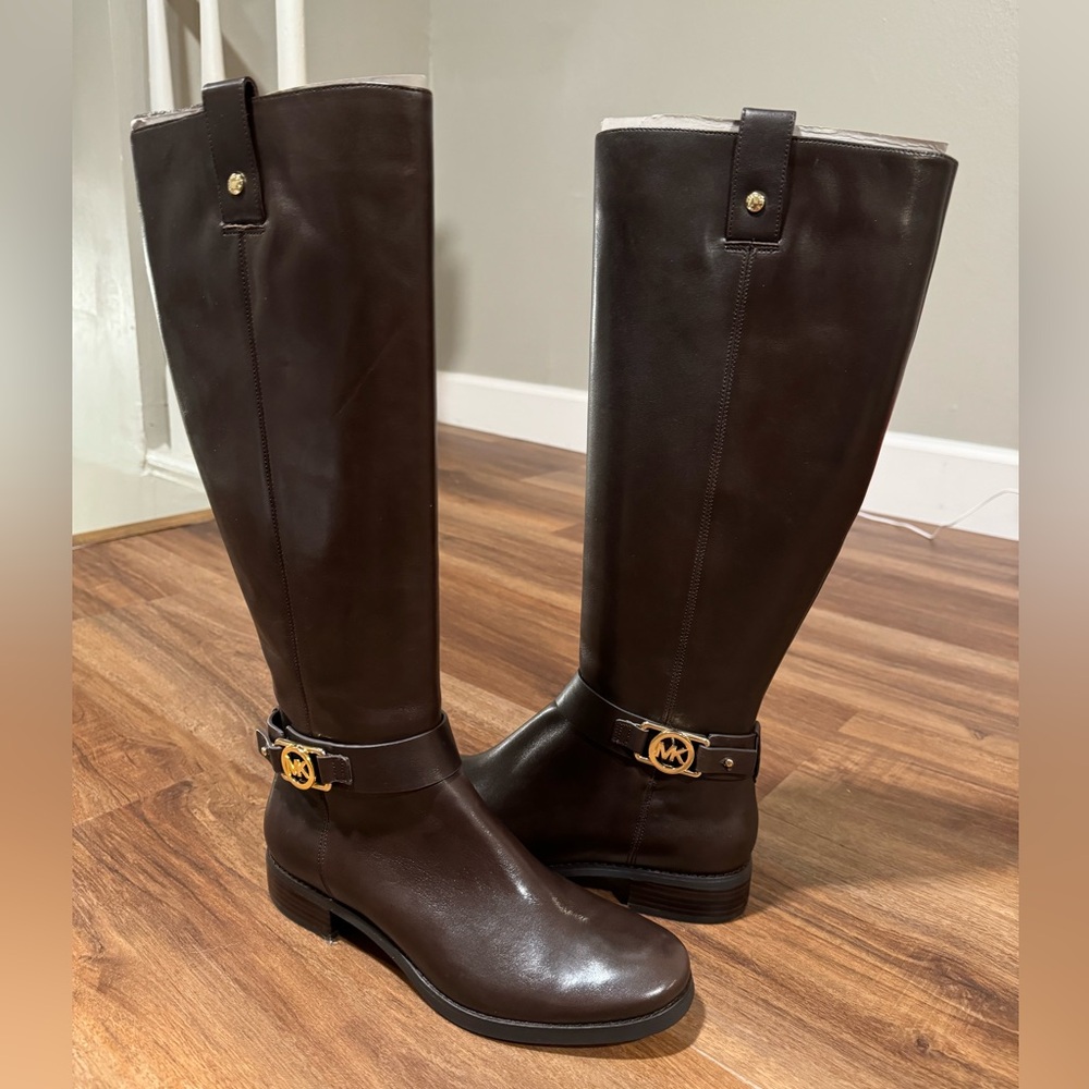 Women's MICHAEL Michael Kors 'Charm' Dark Brown Leather Riding Boots
